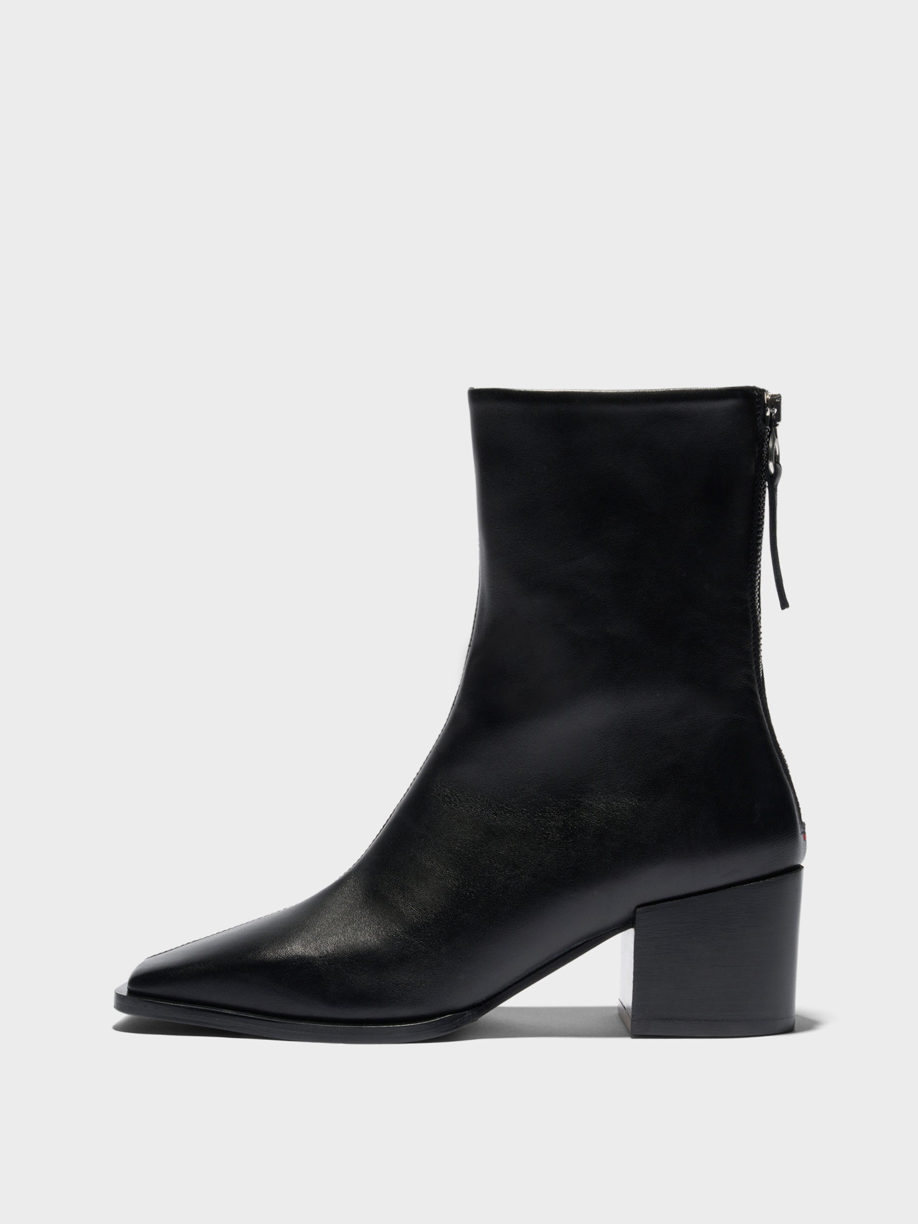 Aeyde | Amina Leather Ankle Boots Leather Ankle Boots for Women | Black Nappa | Square Toe | Mid Heel | Side View