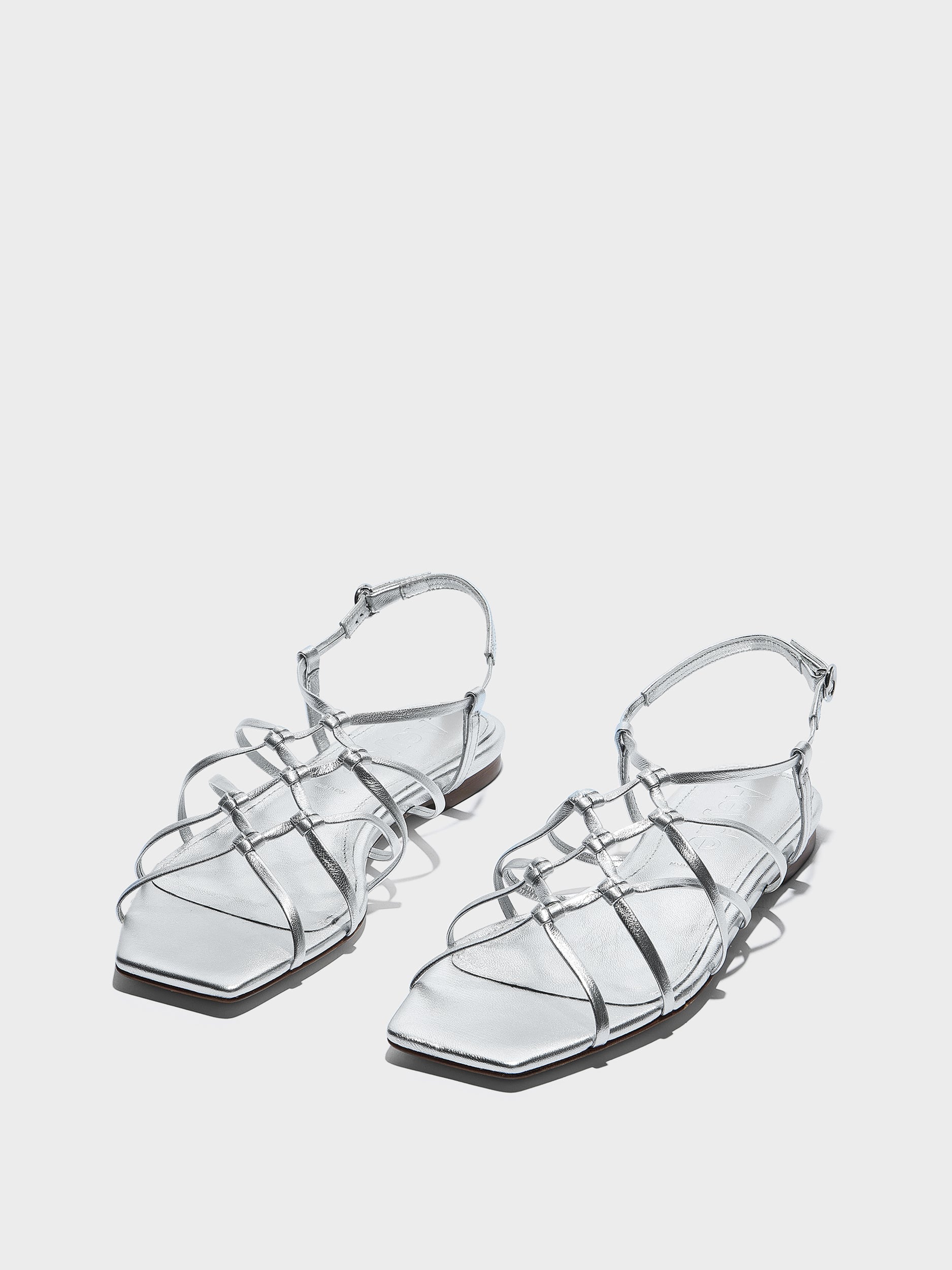 Aeyde | Anisa Leather Flat Sandals for Women | Silver Nappa | Square Toe | Flat Heel | Luxury Materials | Handmade in Italy