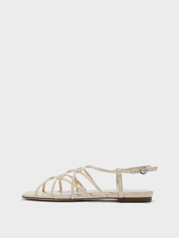 Aeyde | Anisa Leather Flat Sandals for Women | Creamy Nappa | Square Toe | Flat Heel | Side View