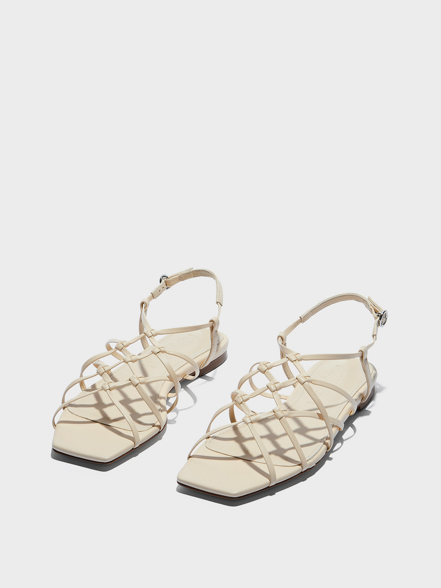 Aeyde | Anisa Leather Flat Sandals for Women | Creamy Nappa | Square Toe | Flat Heel | Luxury Materials | Handmade in Italy