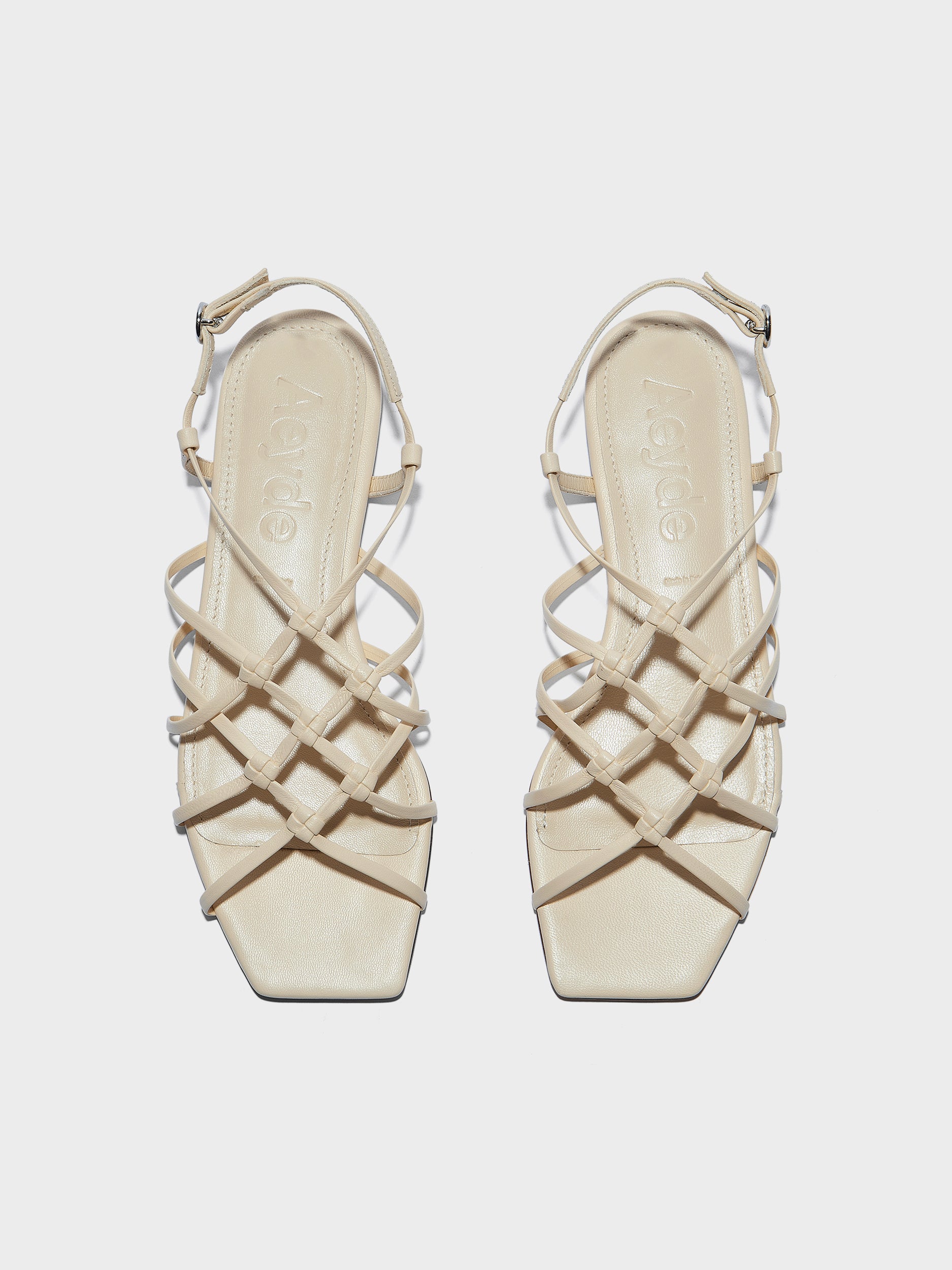 Aeyde | Anisa Leather Flat Sandals for Women | Creamy Nappa | Square Toe | Flat Heel | Front View