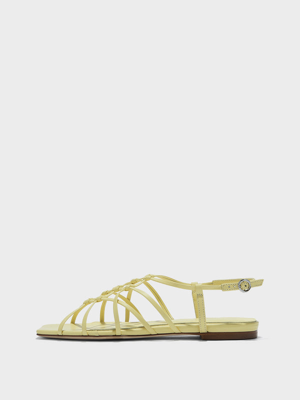 Aeyde | Anisa Leather Flat Sandals for Women | Lemon Nappa | Square Toe | Flat Heel | Side View
