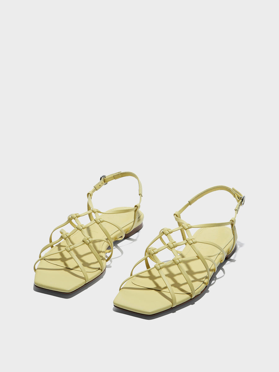 Aeyde | Anisa Leather Flat Sandals for Women | Lemon Nappa | Square Toe | Flat Heel | Luxury Materials | Handmade in Italy