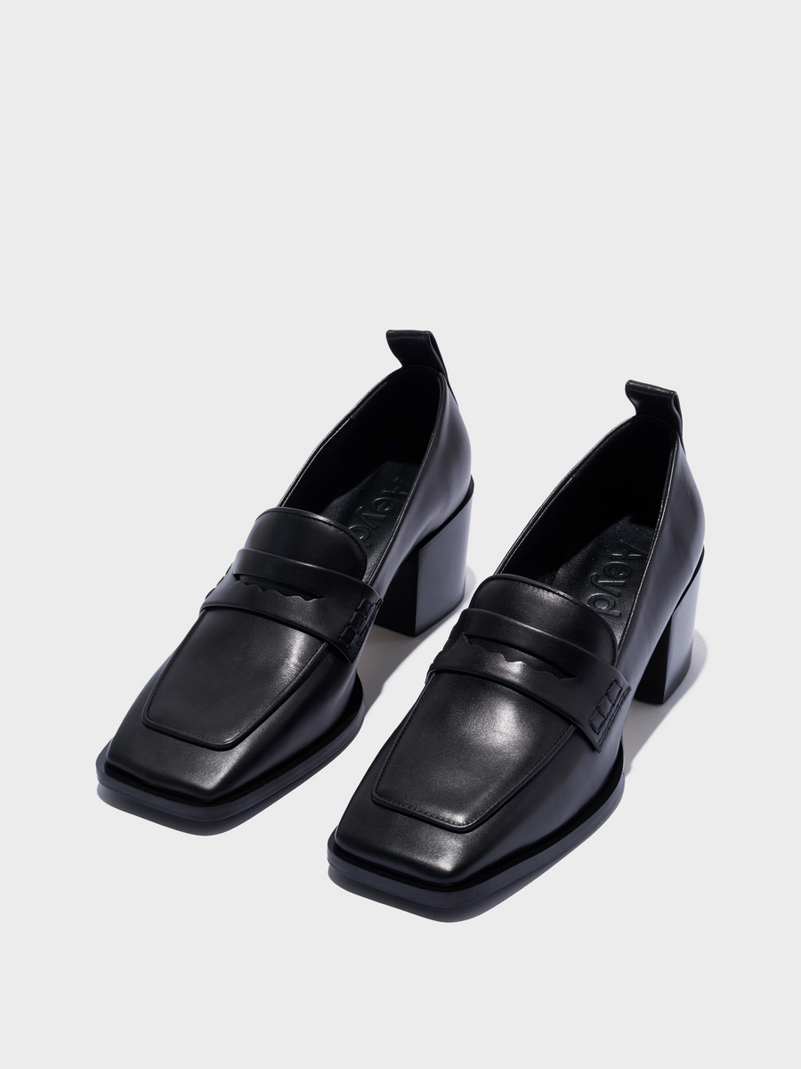 Aeyde | Anka Block-Heel Loafers Leather Loafers, Pumps for Women | Black Calf | Square Toe | Mid Heel | Luxury Materials | Handmade in Italy