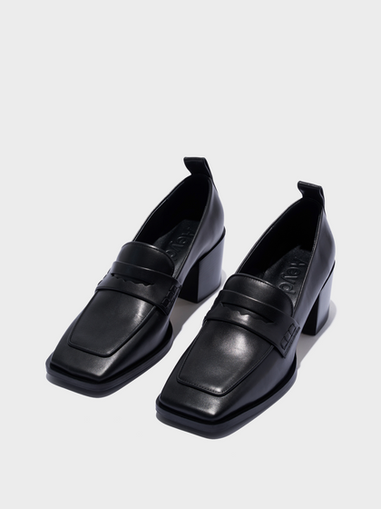 Aeyde | Anka Block-Heel Loafers Leather Loafers, Pumps for Women | Black Calf | Square Toe | Mid Heel | Luxury Materials | Handmade in Italy