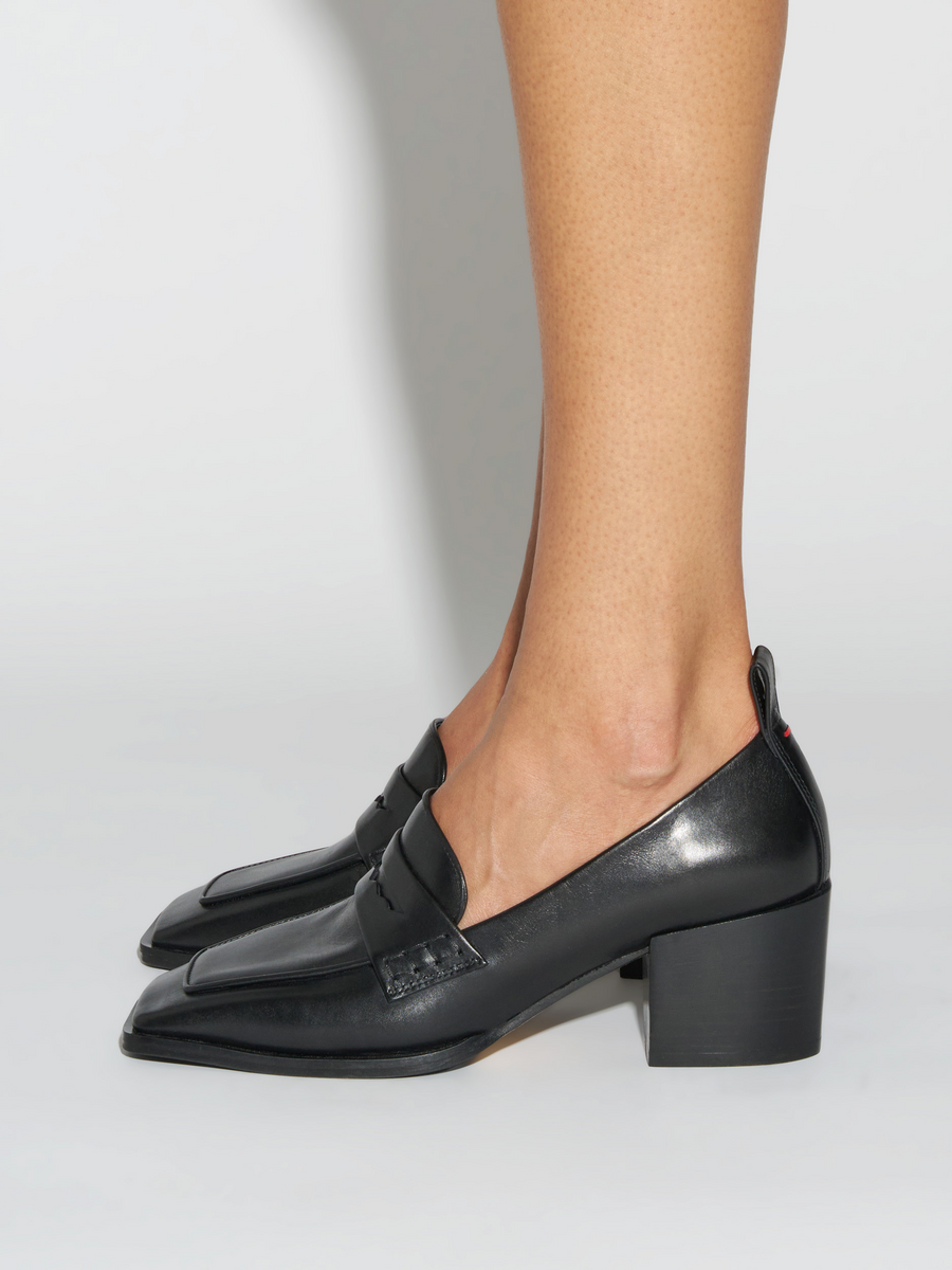 Aeyde | Anka Block-Heel Loafers Leather Loafers, Pumps for Women | Black Calf | Square Toe | Mid Heel | How to Style