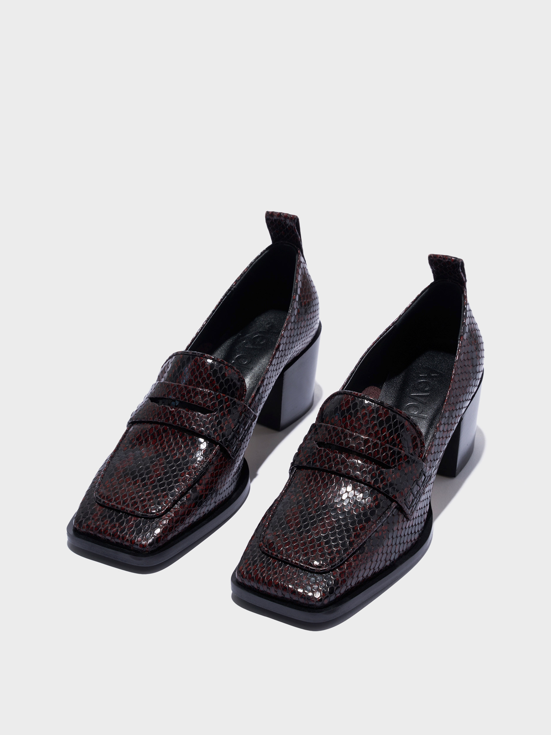 Aeyde | Anka Block-Heel Loafers Leather Pumps for Women | Port Snake | Square Toe | Mid Heel | Luxury Materials | Handmade in Italy