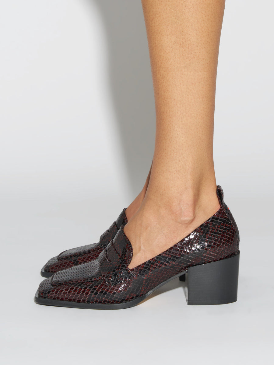 Aeyde | Anka Block-Heel Loafers Leather Pumps for Women | Port Snake | Square Toe | Mid Heel | How to Style