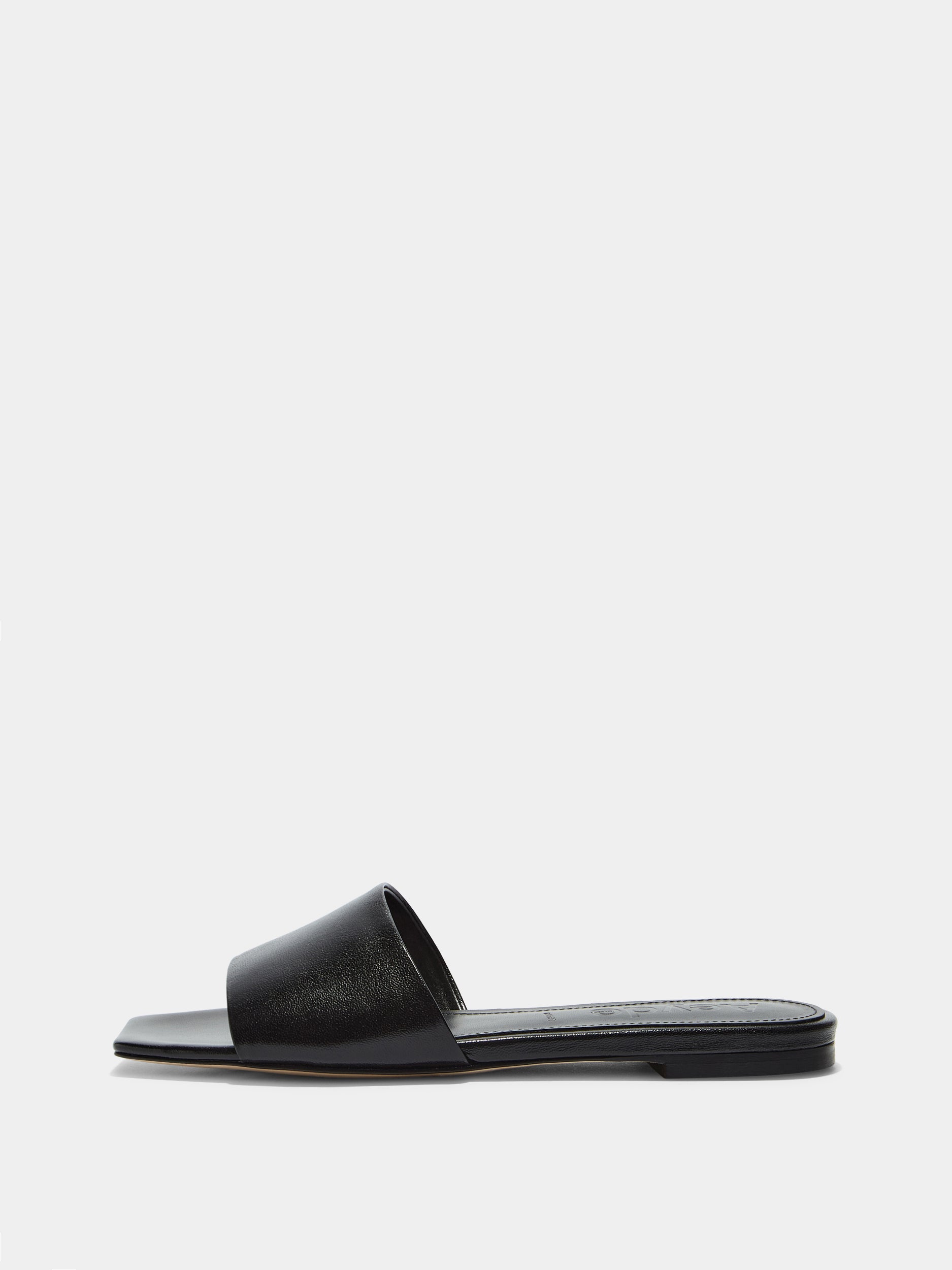 Aeyde | Anna Leather Flat Sandals for Women | Black Nappa | Square Toe | Flat Heel | Side View