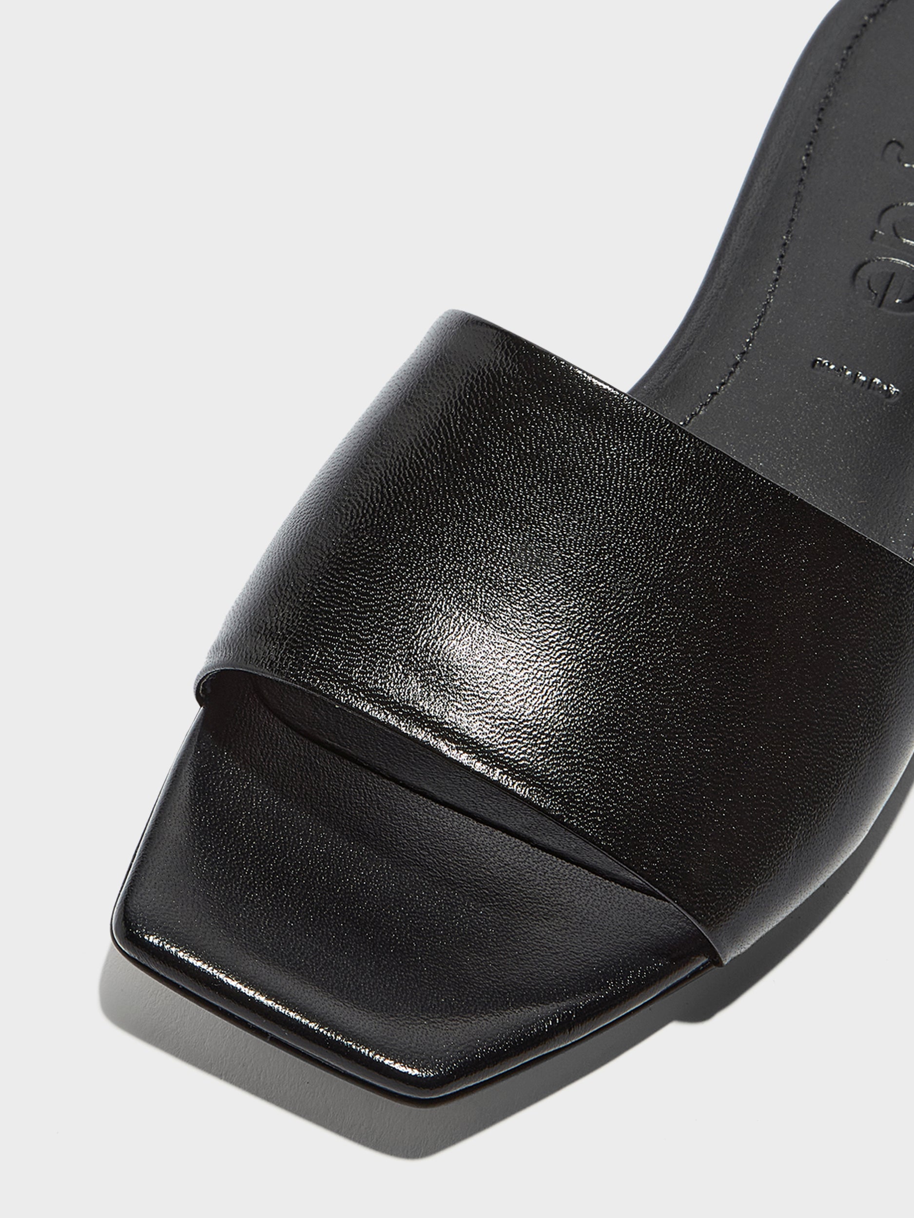 Aeyde | Anna Leather Flat Sandals for Women | Black Nappa | Square Toe | Flat Heel | Heel Details