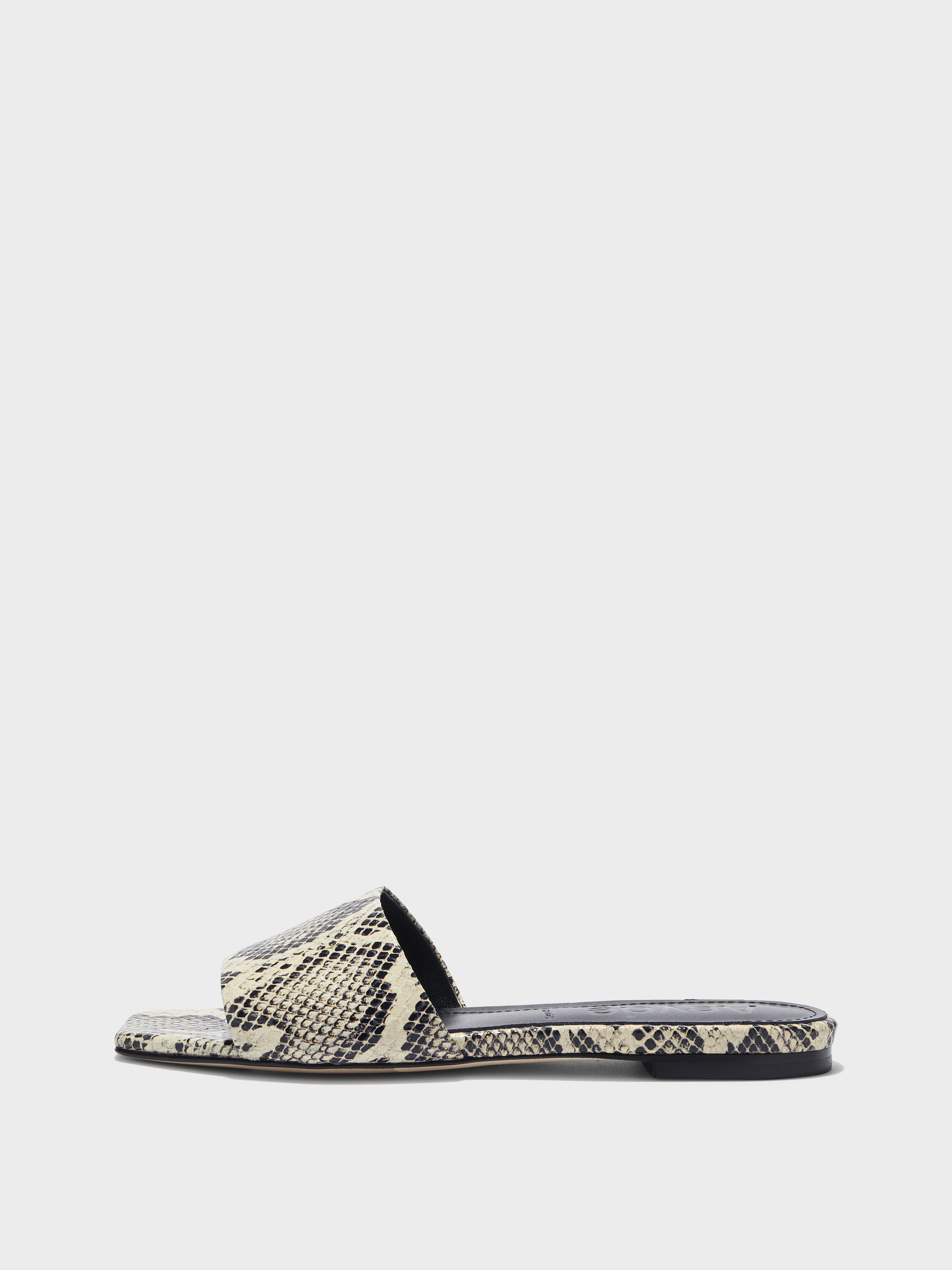 Aeyde | Anna Leather Flat Sandals for Women | Creamy Snake | Square Toe | Flat Heel | Side View