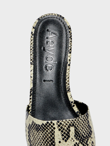 Aeyde | Anna Leather Flat Sandals for Women | Creamy Snake | Square Toe | Flat Heel | Front View
