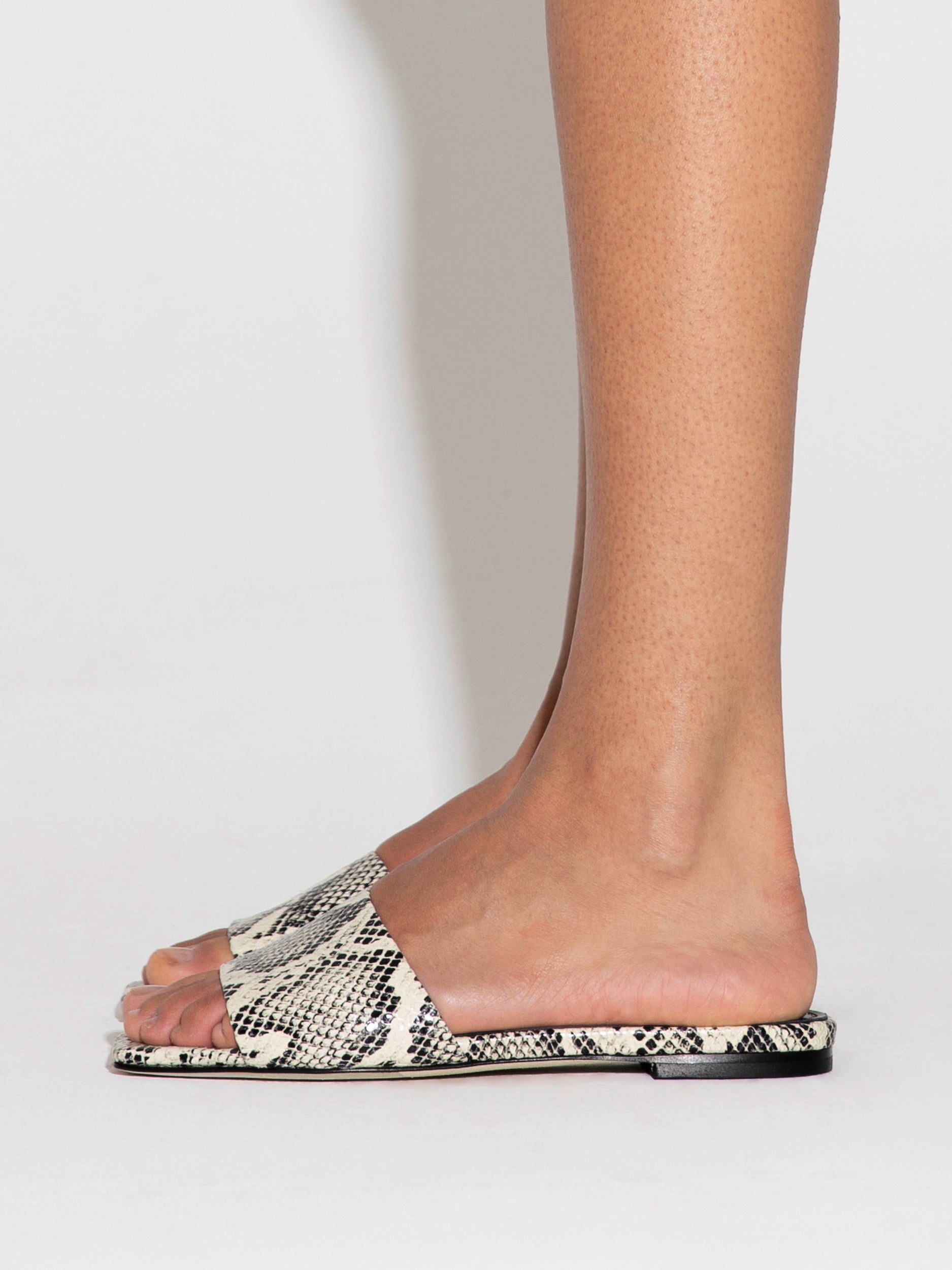 Aeyde | Anna Leather Flat Sandals for Women | Creamy Snake | Square Toe | Flat Heel | How to Style
