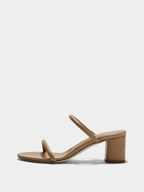 Aeyde | Anni Leather Sandals Leather Heeled Sandals for Women | Hazelnut Nappa | Round Toe | Mid Heel | Side View