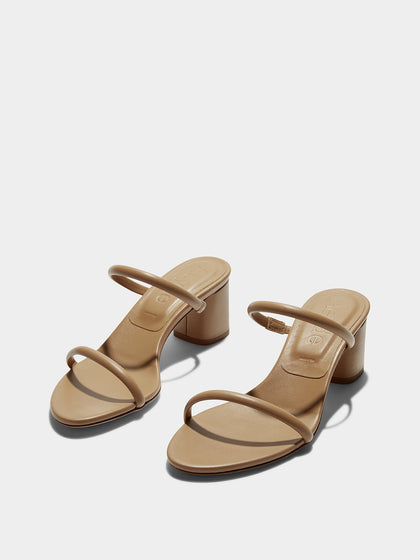 Aeyde | Anni Leather Sandals Leather Heeled Sandals for Women | Hazelnut Nappa | Round Toe | Mid Heel | On Feet