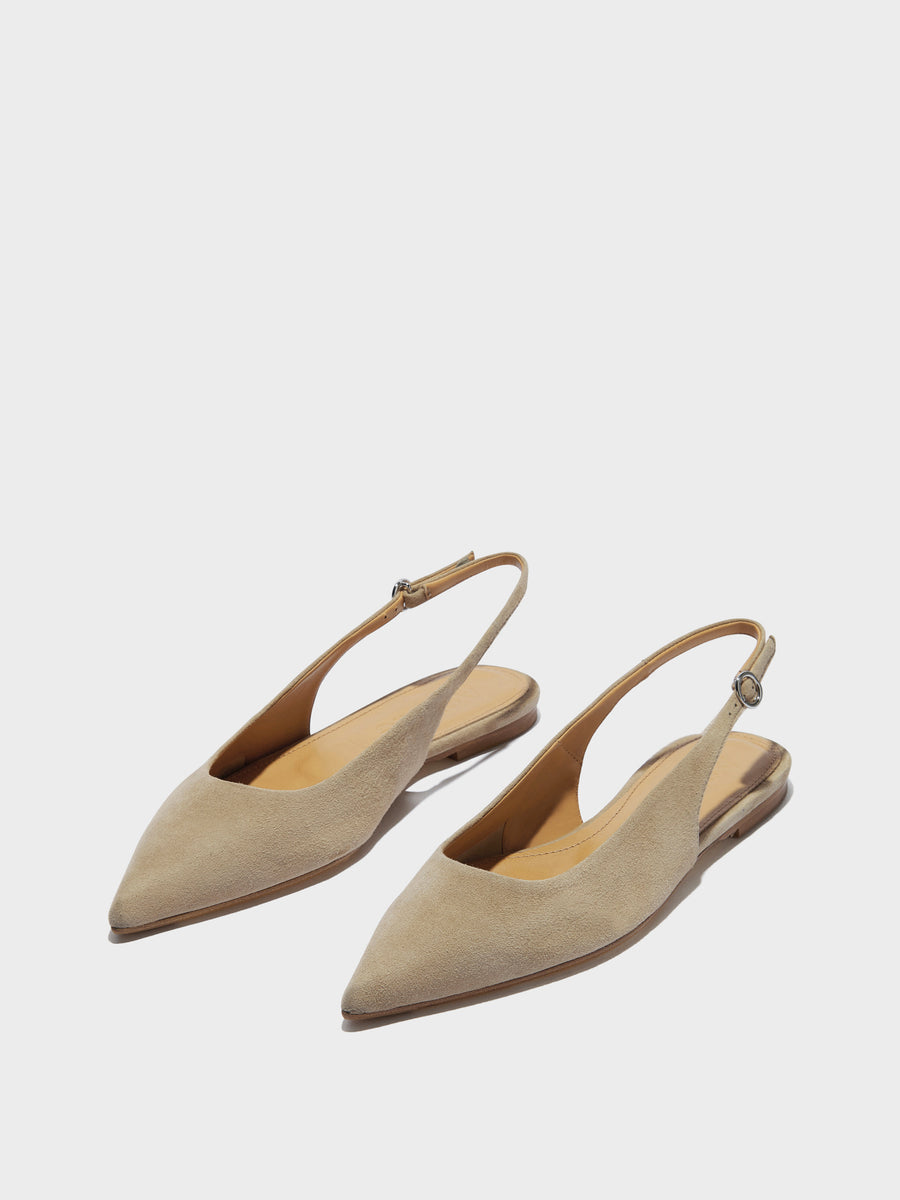 Aeyde | Annora Leather Flats for Women | Sand Suede | Pointed Toe | Flat Heel | Luxury Materials | Handmade in Italy