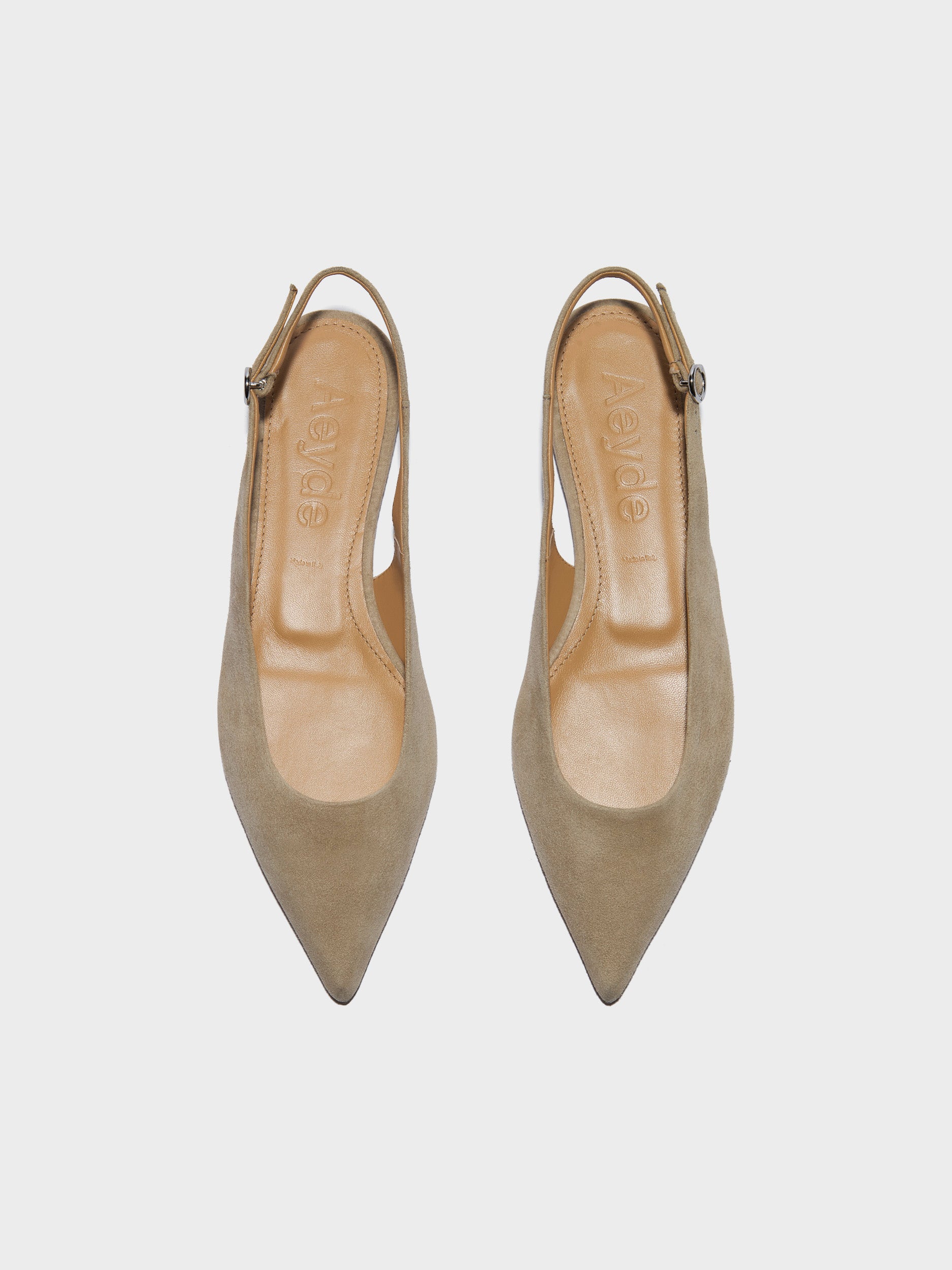 Aeyde | Annora Leather Flats for Women | Sand Suede | Pointed Toe | Flat Heel | Front View