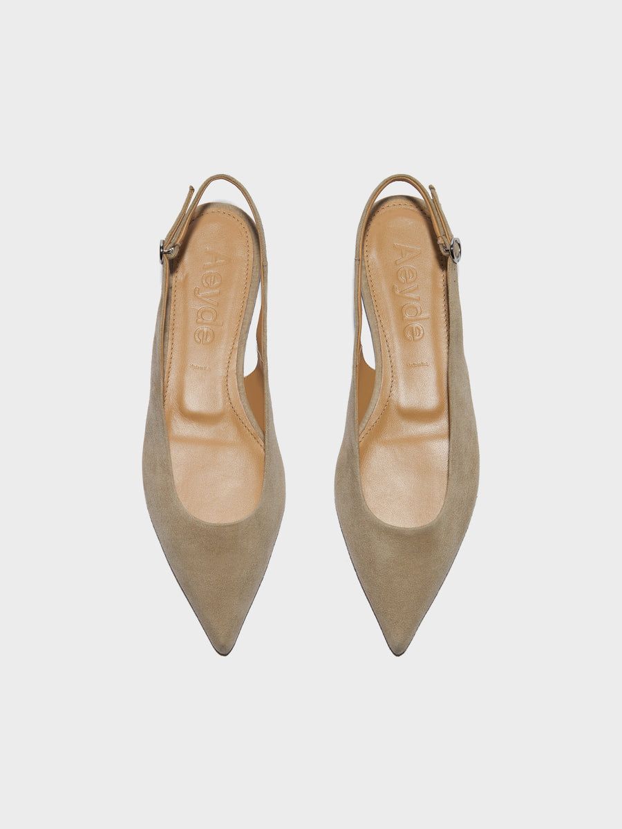 Aeyde | Annora Leather Flats for Women | Sand Suede | Pointed Toe | Flat Heel | Front View