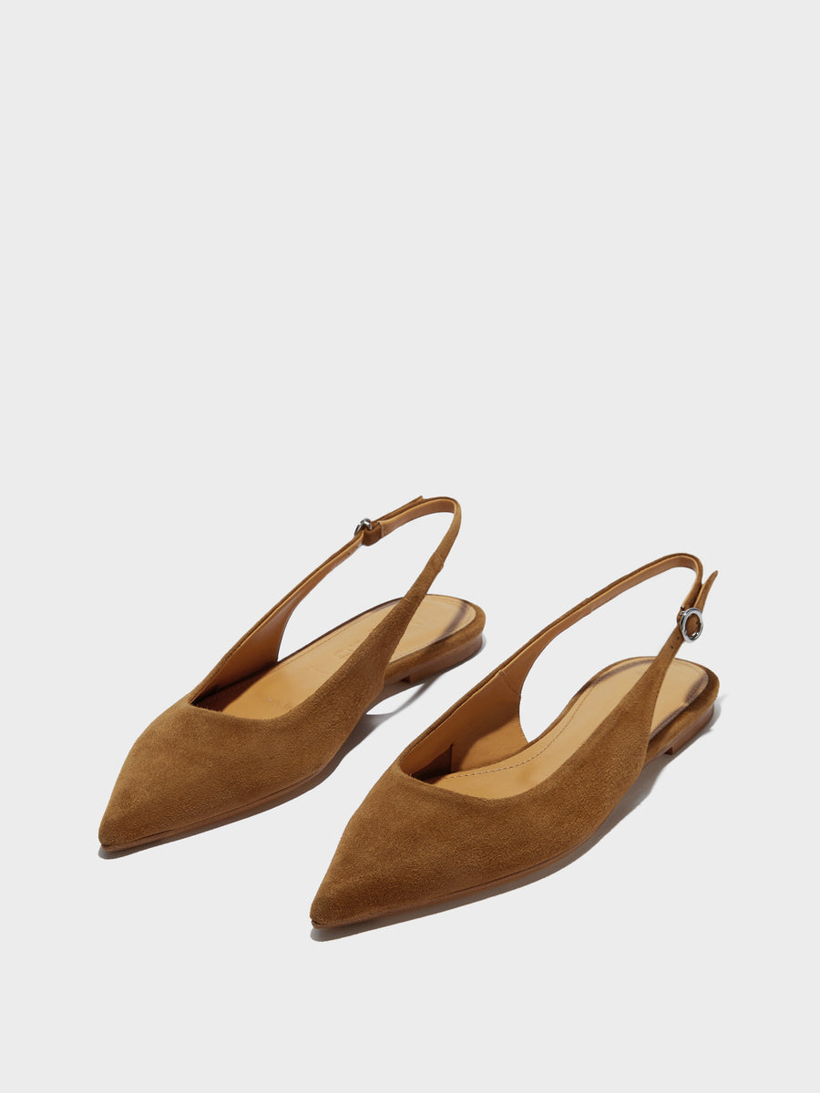 Aeyde | Annora Leather Flats for Women | Tobacco Suede | Pointed Toe | Flat Heel | Luxury Materials | Handmade in Italy