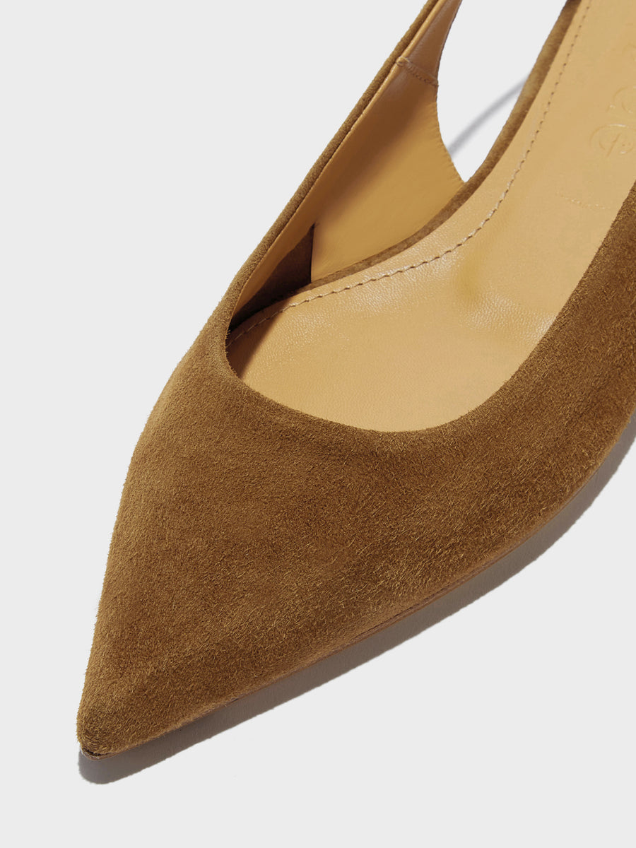 Aeyde | Annora Leather Flats for Women | Tobacco Suede | Pointed Toe | Flat Heel | Heel Details