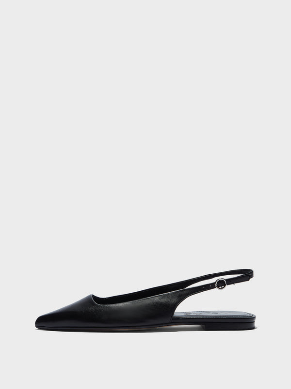 Aeyde | Annora Leather Flats for Women | Black Nappa | Pointed Toe | Flat Heel | Side View