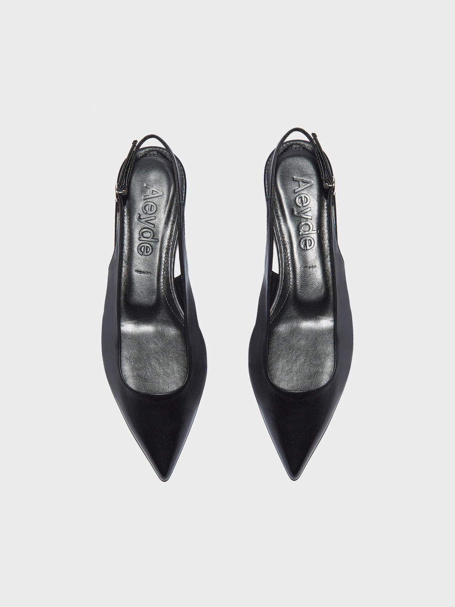 Aeyde | Annora Leather Flats for Women | Black Nappa | Pointed Toe | Flat Heel | Front View