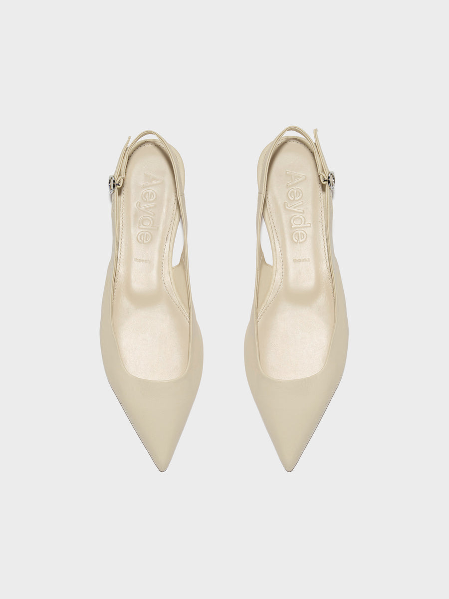 Aeyde | Annora Leather Flats for Women | Creamy Nappa | Pointed Toe | Flat Heel | Front View