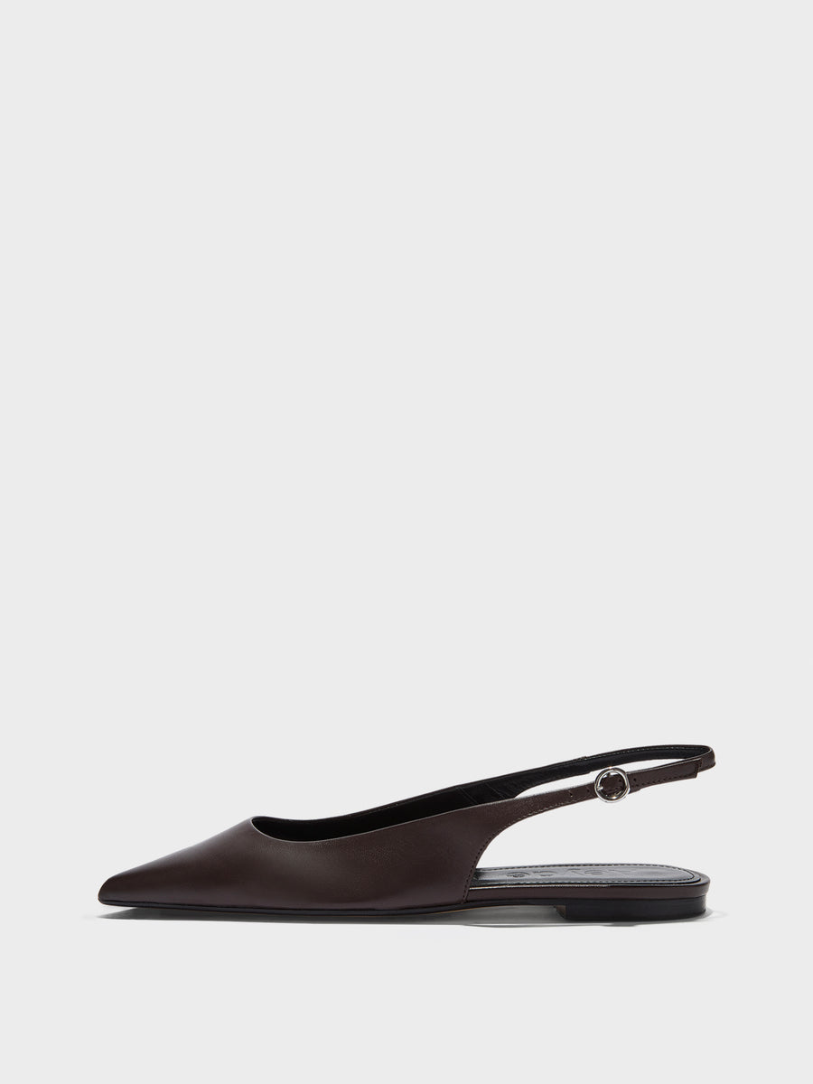 Aeyde | Annora Leather Flats for Women | Moka Nappa | Pointed Toe | Flat Heel | Side View