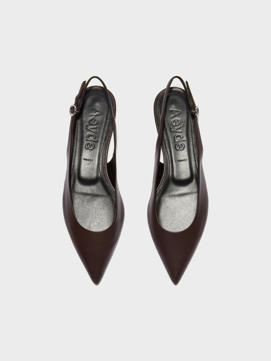 Aeyde | Annora Leather Flats for Women | Moka Nappa | Pointed Toe | Flat Heel | Front View