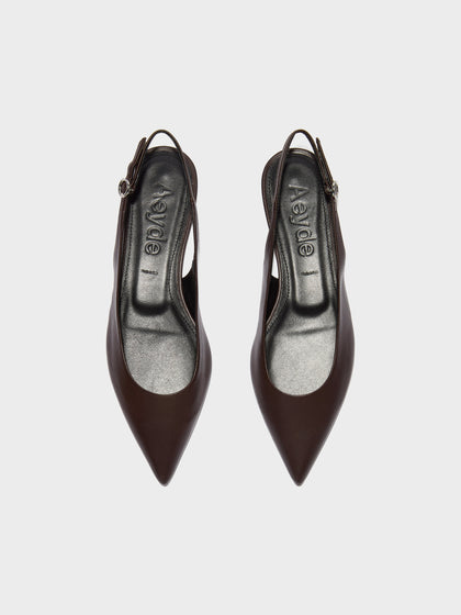 Aeyde | Annora Leather Flats for Women | Moka Nappa | Pointed Toe | Flat Heel | Front View