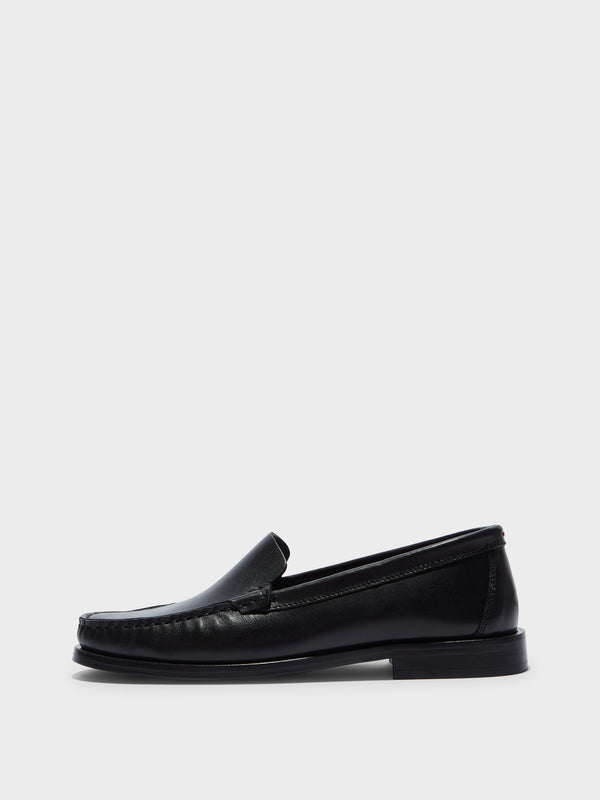 Aeyde | Arthur Leather Flats for Women | Black Calf | Round Toe | Flat Heel | Side View