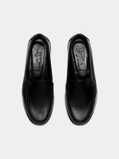Aeyde | Arthur Leather Flats for Women | Black Calf | Round Toe | Flat Heel | Front View
