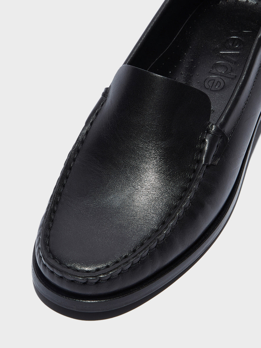 Aeyde | Arthur Leather Flats for Women | Black Calf | Round Toe | Flat Heel | Heel Details