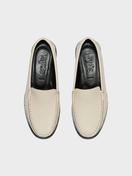 Aeyde | Arthur Leather Flats for Women | Creamy Calf | Round Toe | Flat Heel | Front View