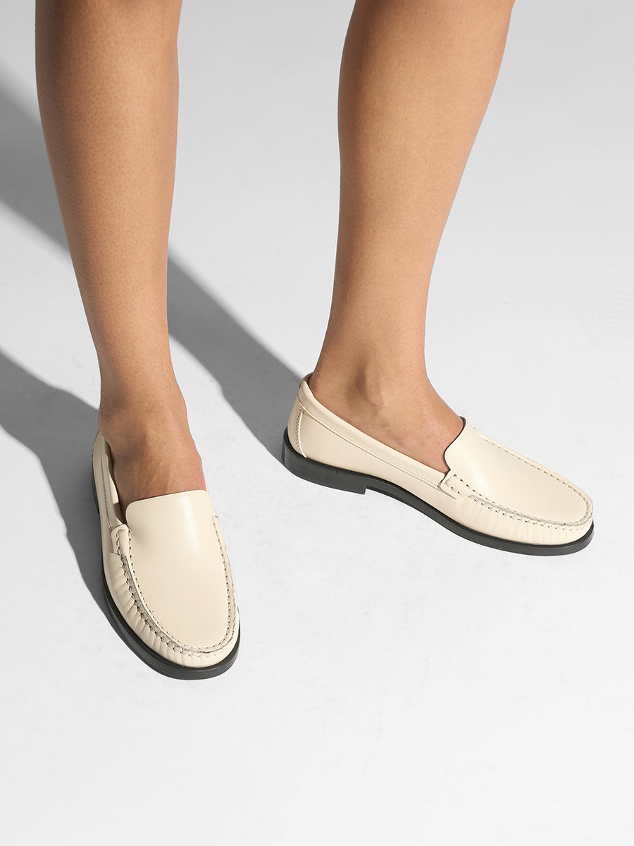 Aeyde | Arthur Leather Flats for Women | Creamy Calf | Round Toe | Flat Heel | On Feet