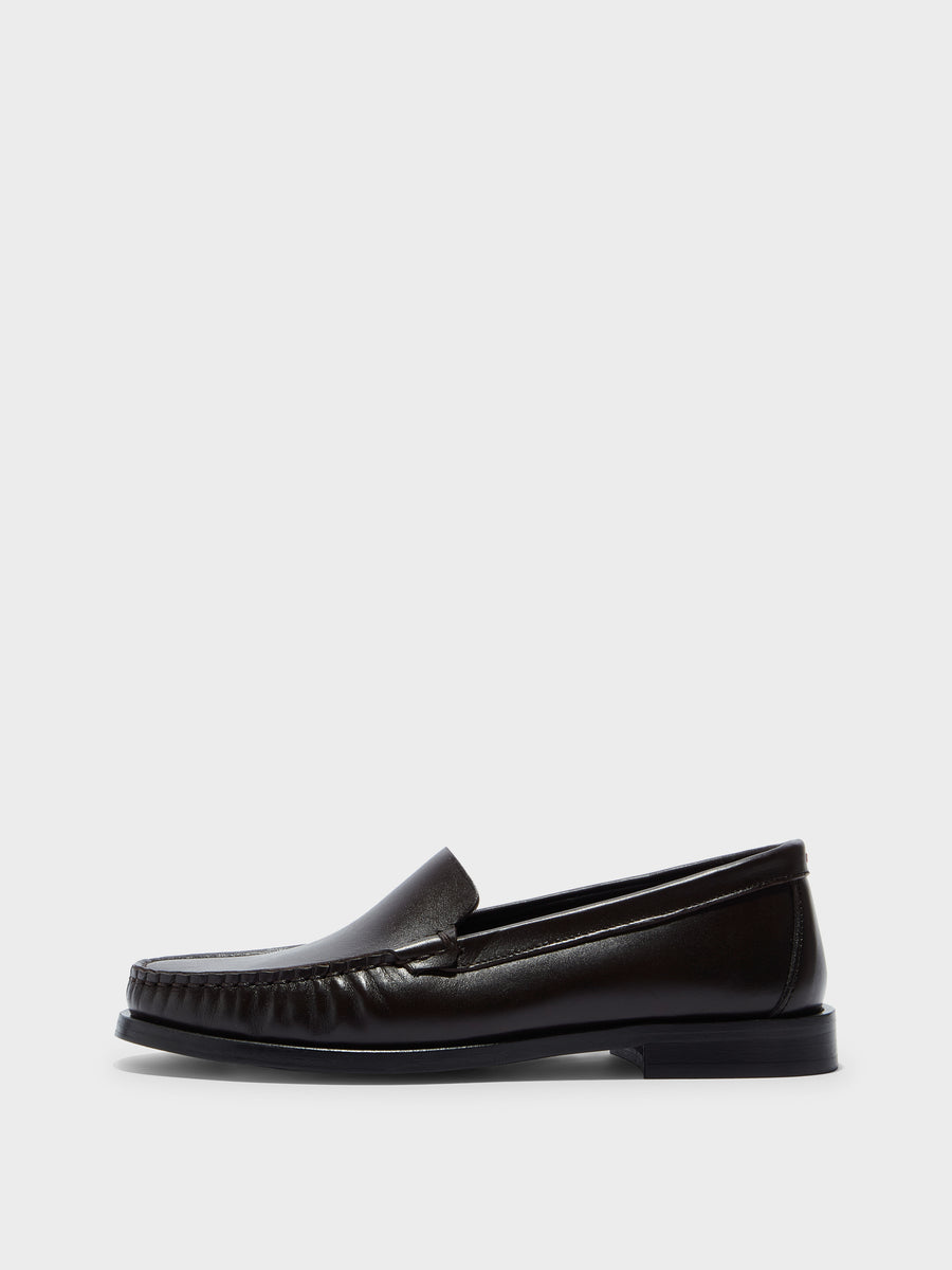 Aeyde | Arthur Leather Flats for Women | Moka Calf | Round Toe | Flat Heel | Side View