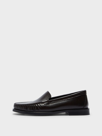 Aeyde | Arthur Leather Flats for Women | Moka Calf | Round Toe | Flat Heel | Side View