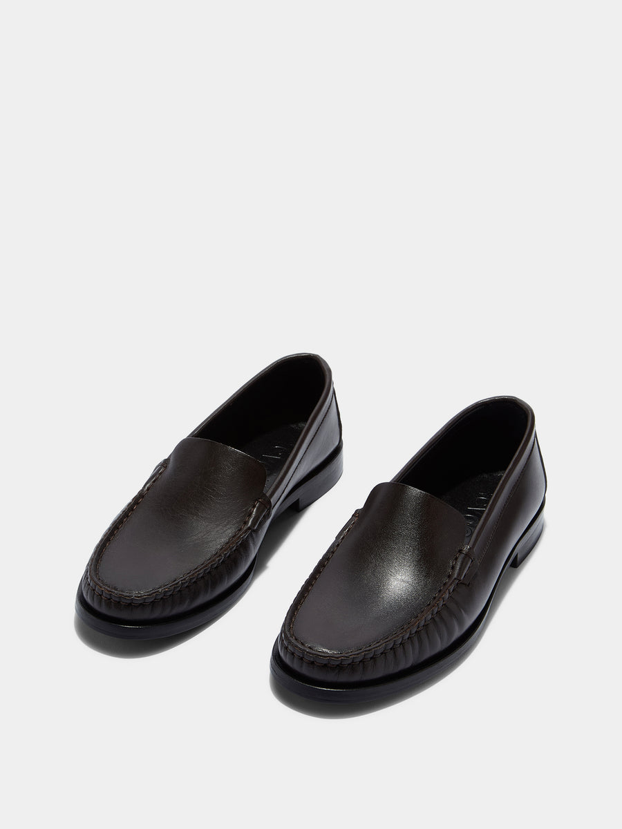 Aeyde | Arthur Leather Flats for Women | Moka Calf | Round Toe | Flat Heel | Luxury Materials | Handmade in Italy