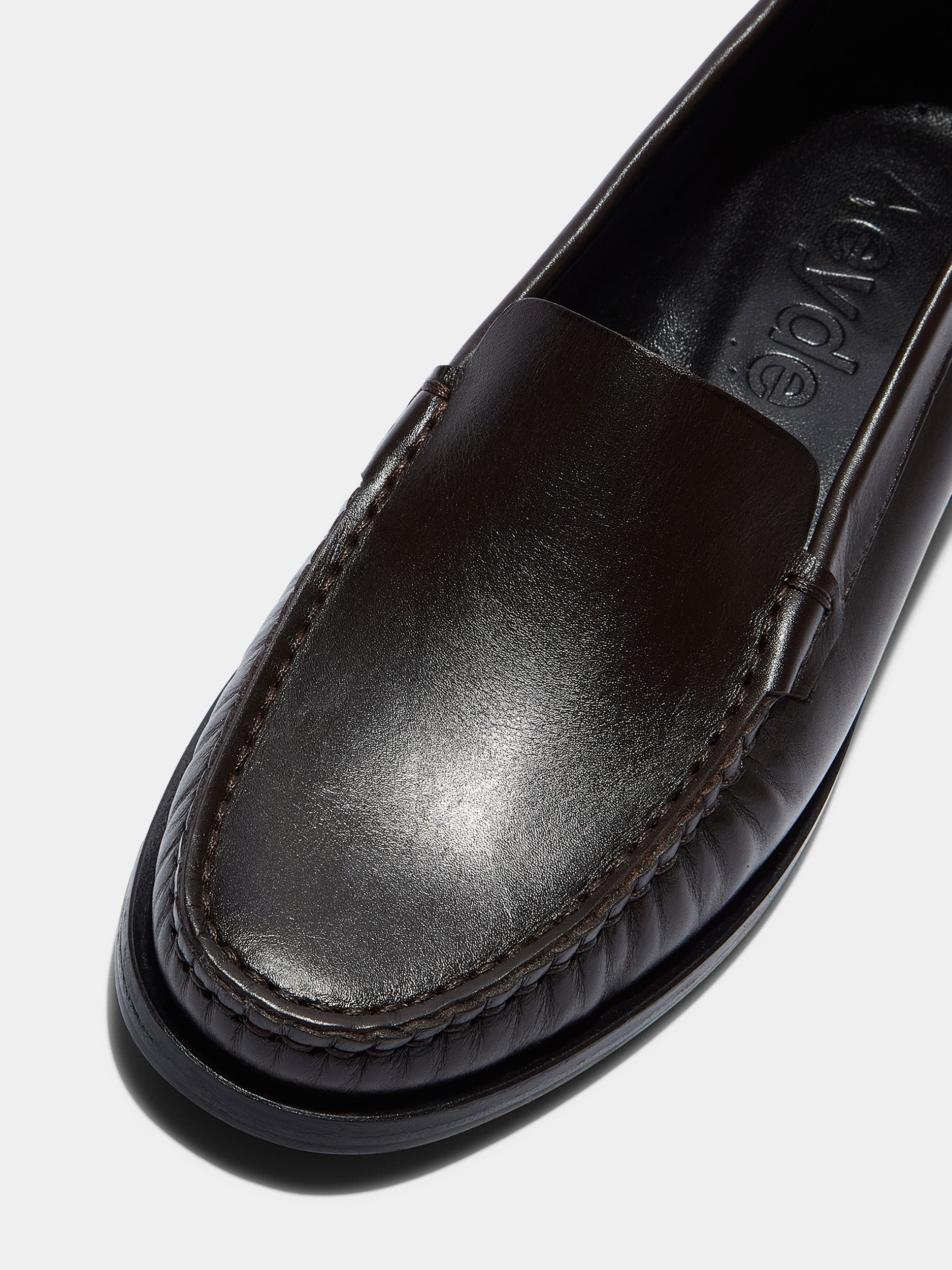 Aeyde | Arthur Leather Flats for Women | Moka Calf | Round Toe | Flat Heel | Heel Details