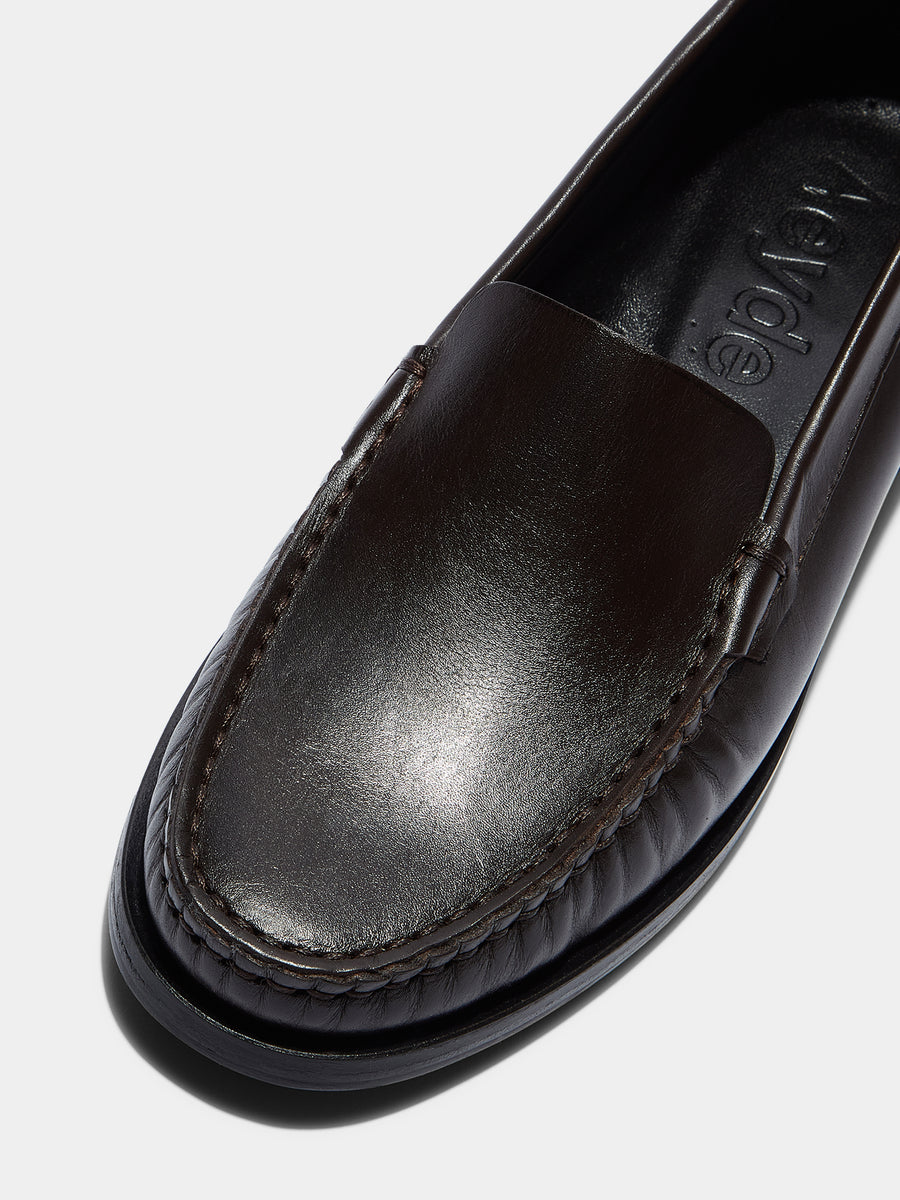 Aeyde | Arthur Leather Flats for Women | Moka Calf | Round Toe | Flat Heel | Heel Details