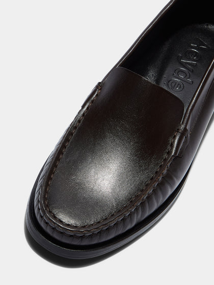 Aeyde | Arthur Leather Flats for Women | Moka Calf | Round Toe | Flat Heel | Heel Details