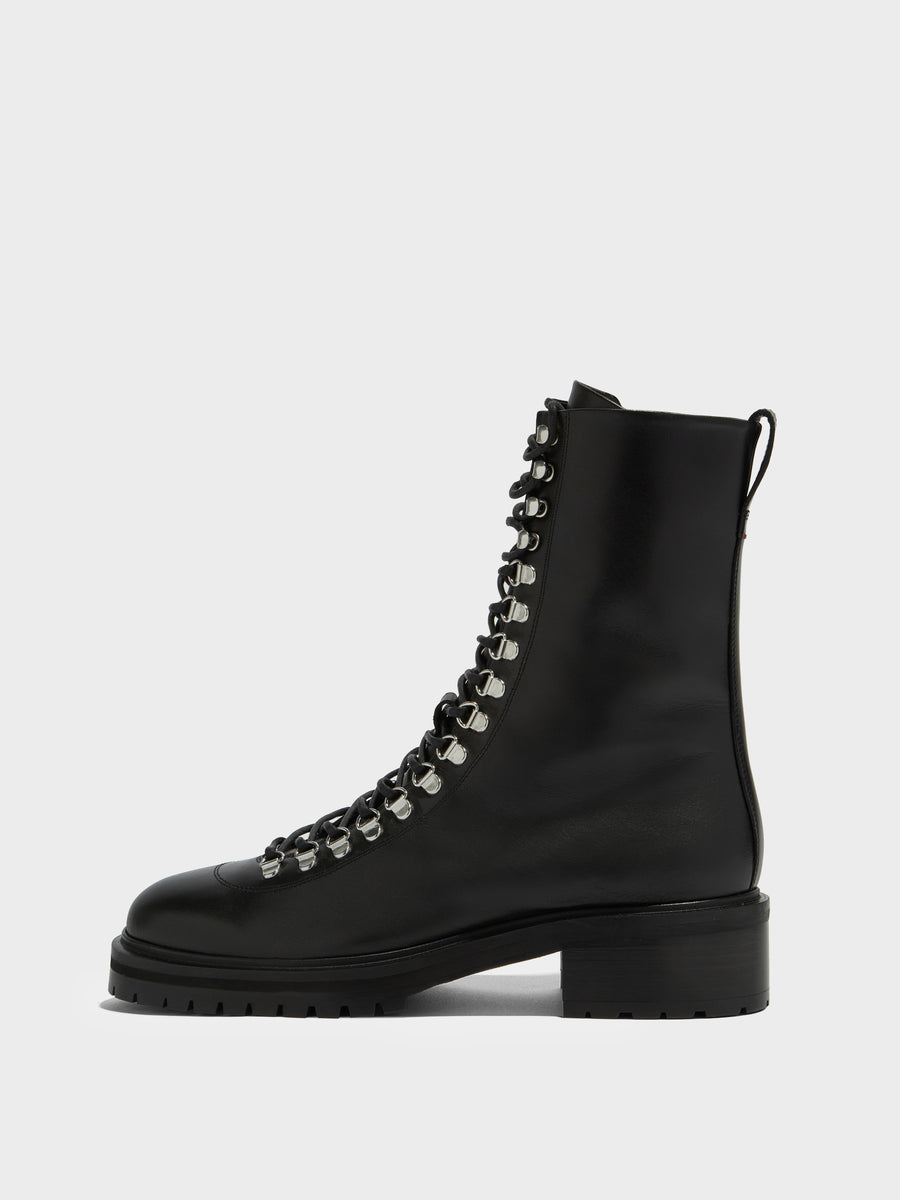 Aeyde | Aspen Leather Ankle Boots for Women | Black Calf | Round Toe | Low Heel | Side View