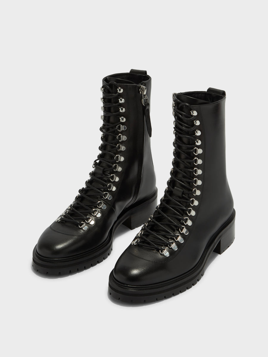 Aeyde | Aspen Leather Ankle Boots for Women | Black Calf | Round Toe | Low Heel | Luxury Materials | Handmade in Italy