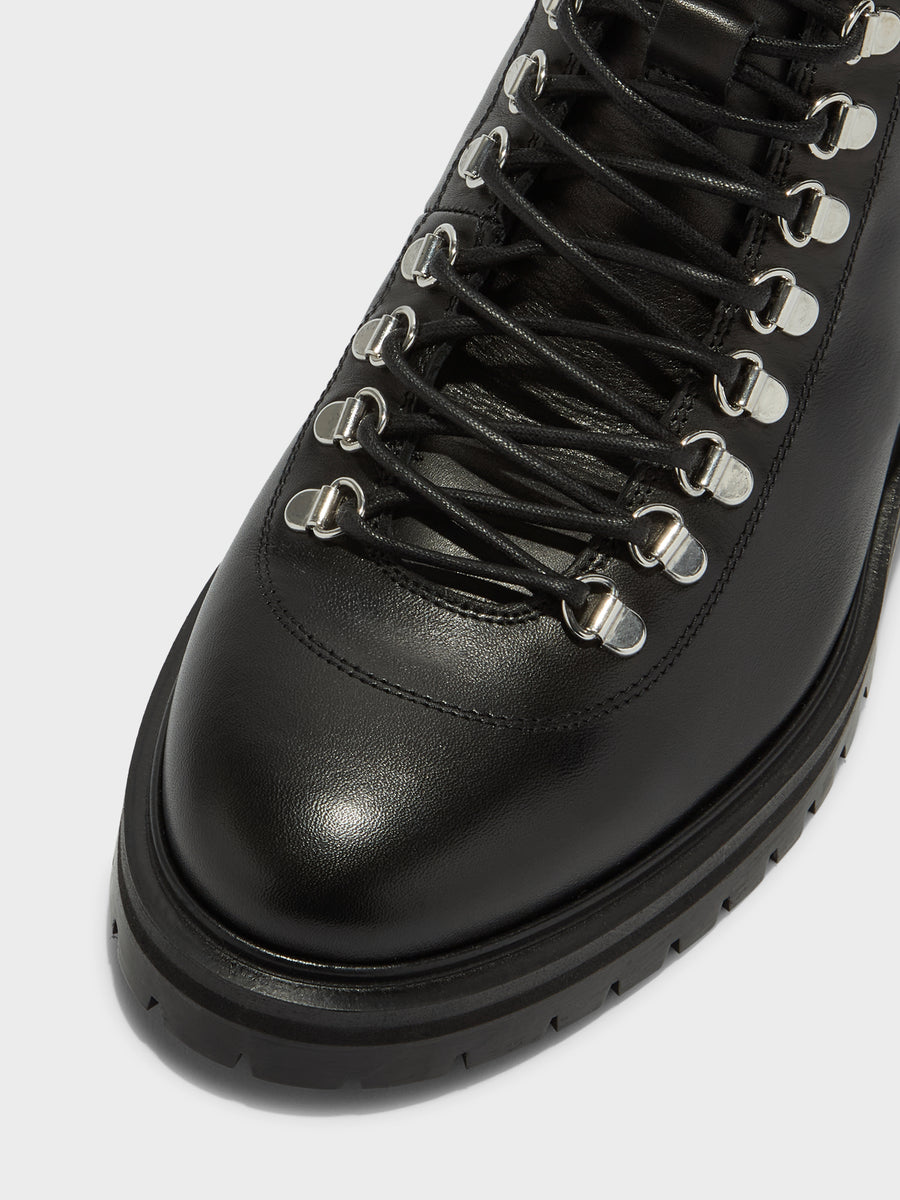 Aeyde | Aspen Leather Ankle Boots for Women | Black Calf | Round Toe | Low Heel | Heel Details