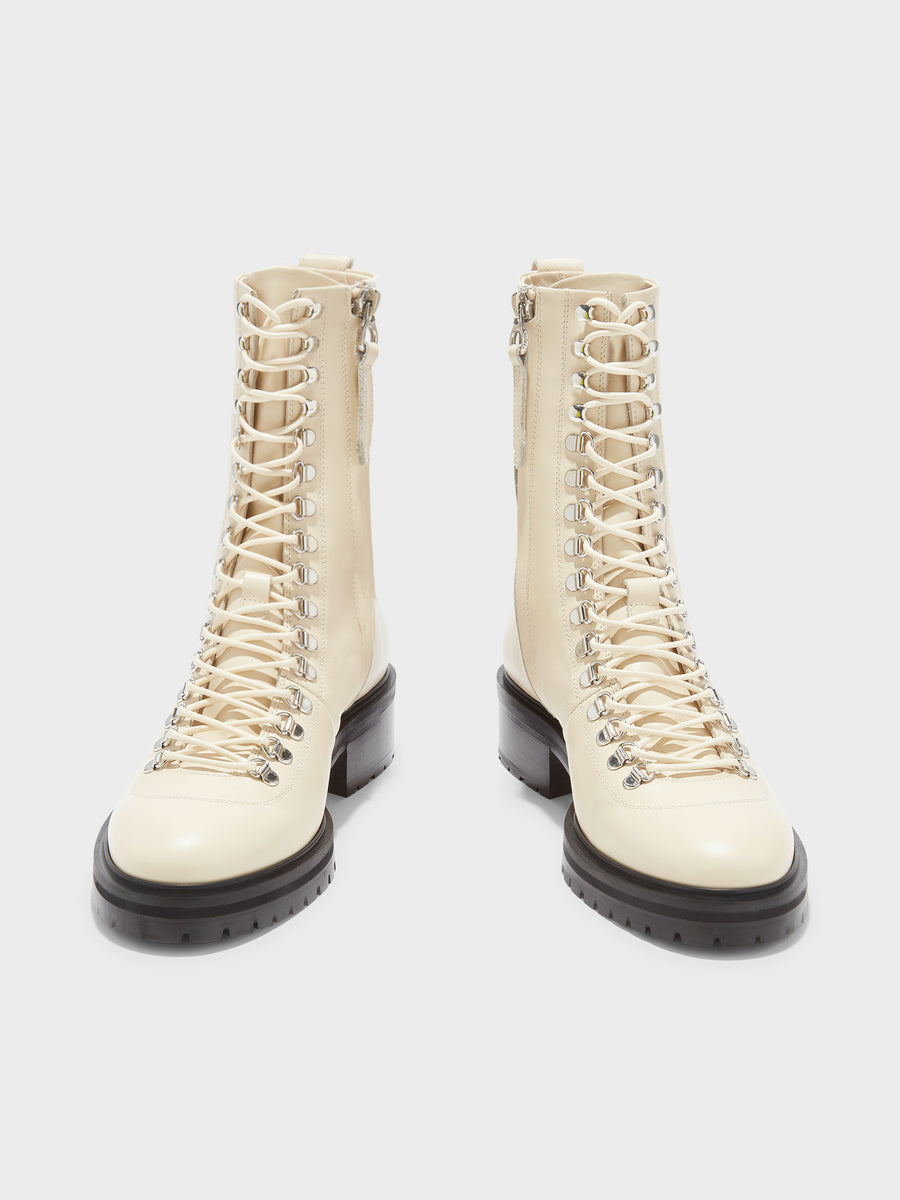 Aeyde | Aspen Leather Ankle Boots for Women | Creamy Calf | Round Toe | Low Heel | Front View