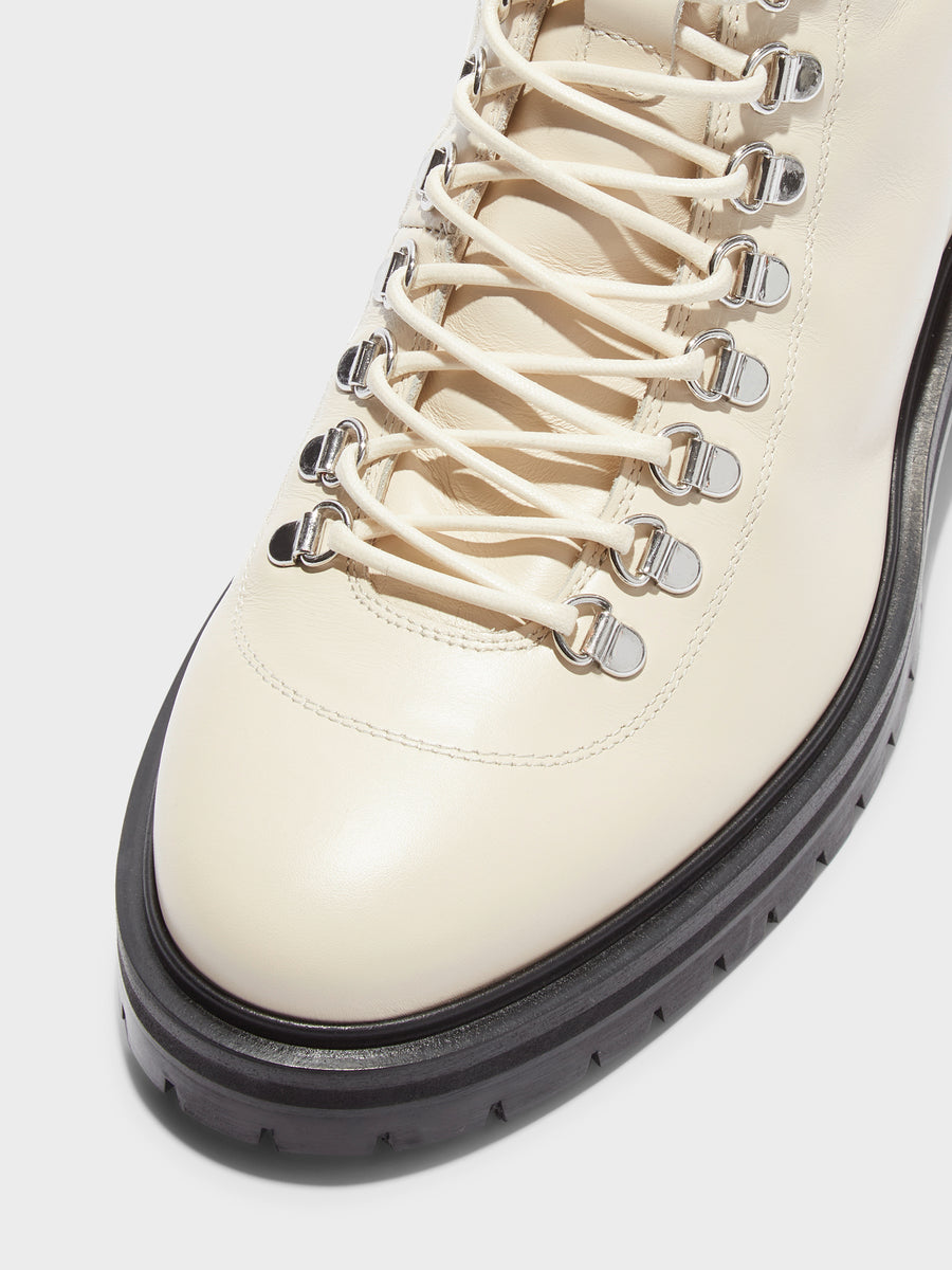 Aeyde | Aspen Leather Ankle Boots for Women | Creamy Calf | Round Toe | Low Heel | Heel Details