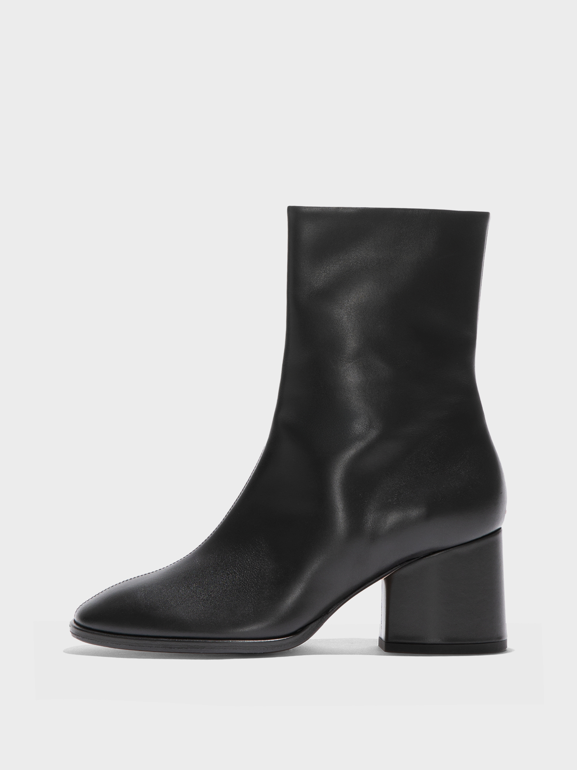 Aeyde | Ayla Leather Ankle Boots Leather Ankle Boots for Women | Black Calf | Round Toe | Mid Heel | Side View