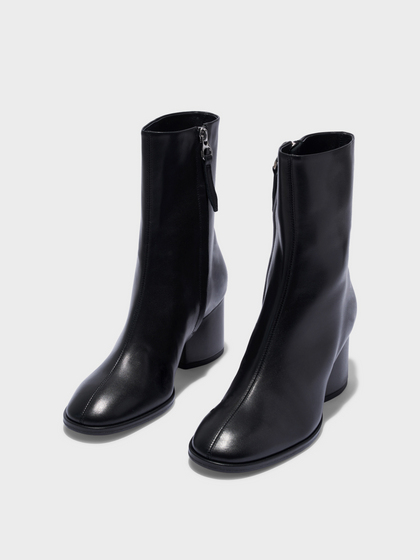 Aeyde | Ayla Leather Ankle Boots Leather Ankle Boots for Women | Black Calf | Round Toe | Mid Heel | Luxury Materials | Handmade in Italy