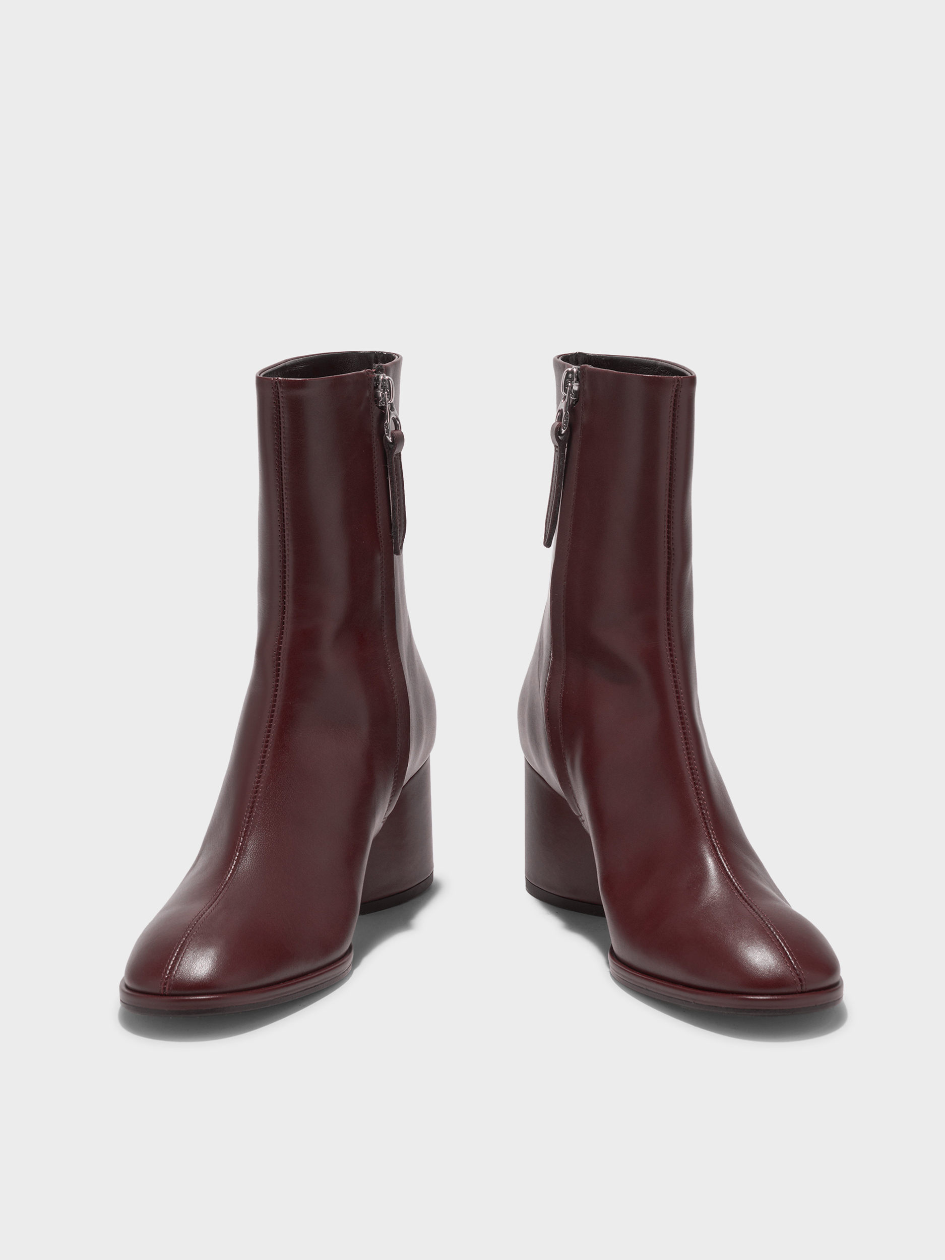Aeyde | Ayla Leather Ankle Boots Leather Ankle Boots for Women | Port Calf | Round Toe | Mid Heel | Front View
