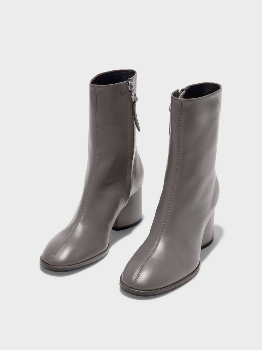 Aeyde | Ayla Leather Ankle Boots Leather Ankle Boots for Women | Taupe Calf | Round Toe | Mid Heel | Luxury Materials | Handmade in Italy